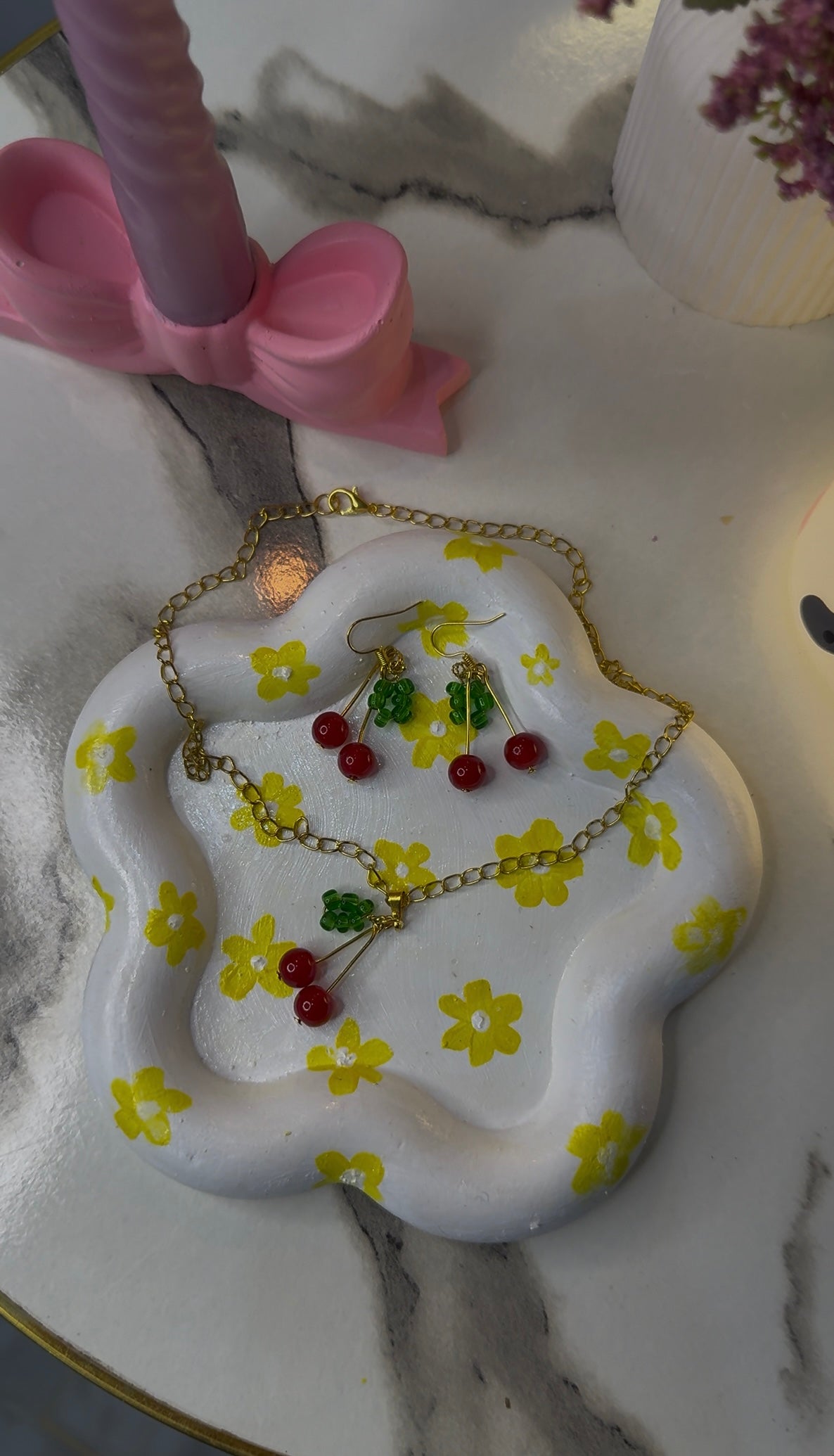 Cherries necklace and earrings