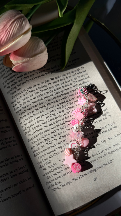 Pink beaded keychain