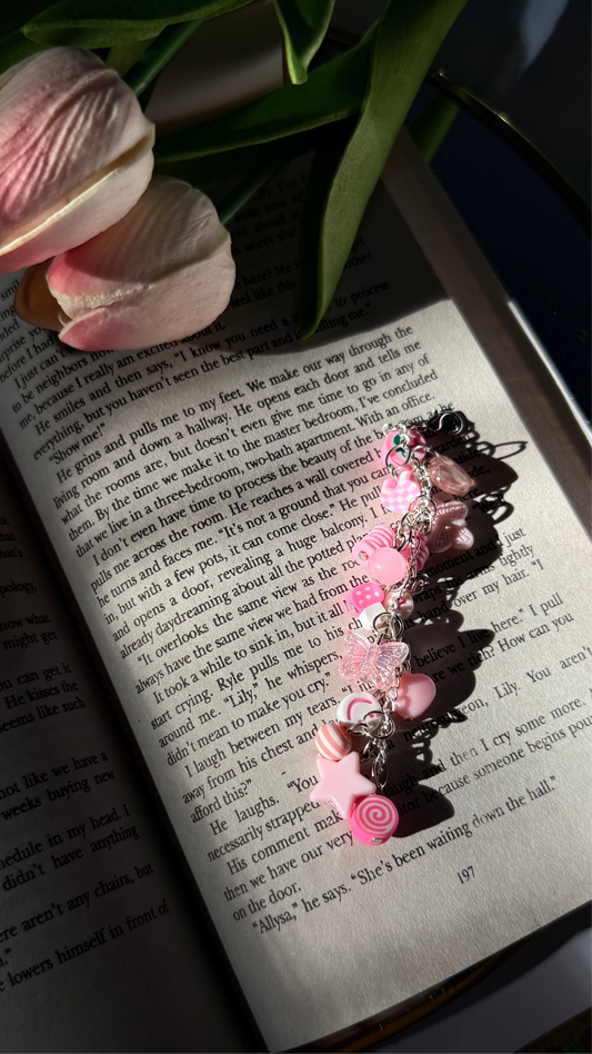 Pink beaded keychain