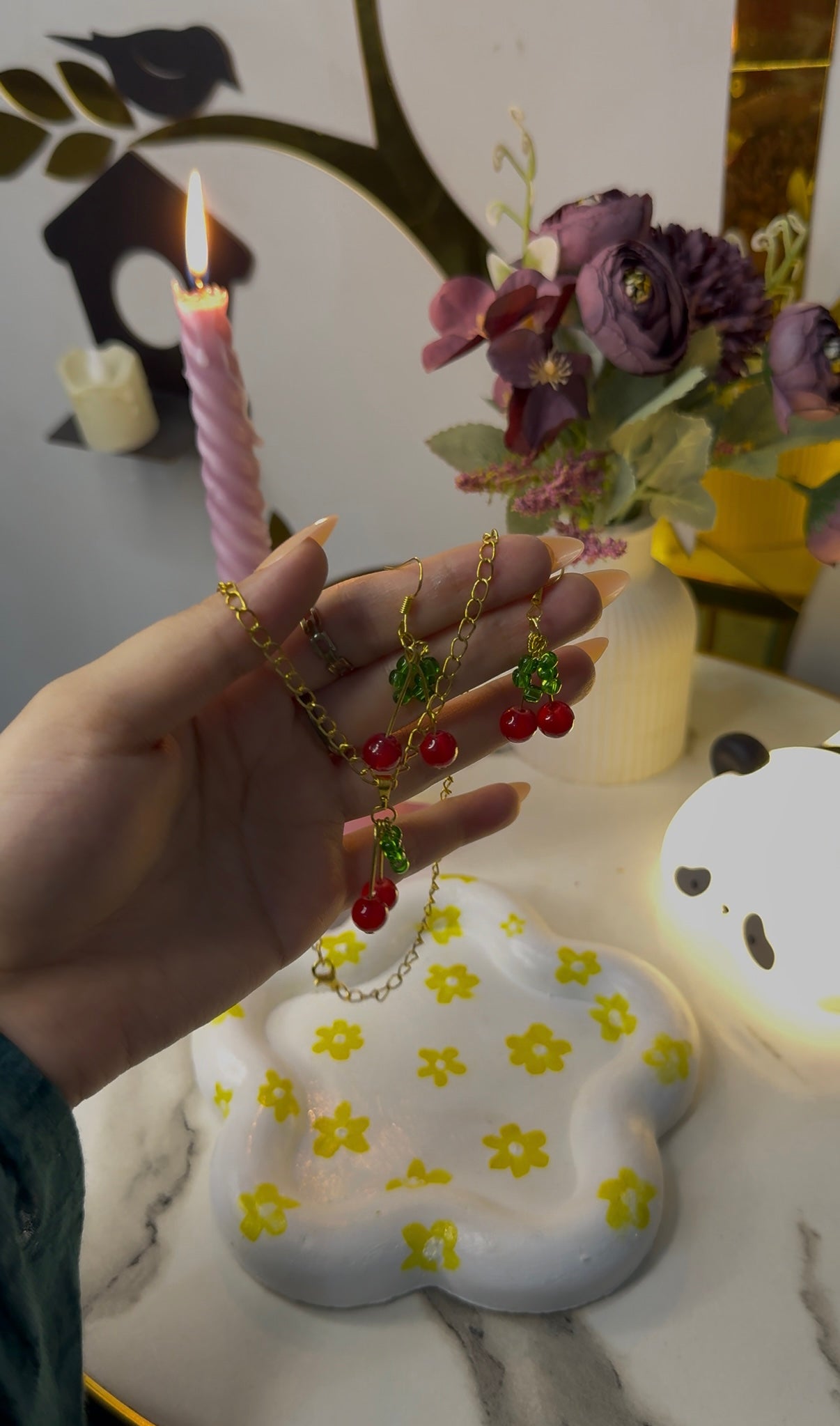 Cherries necklace and earrings