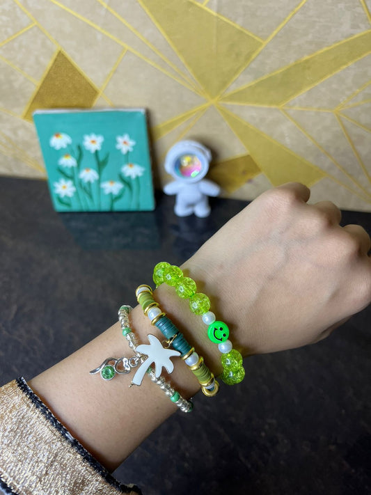 3pcs green beads bracelet