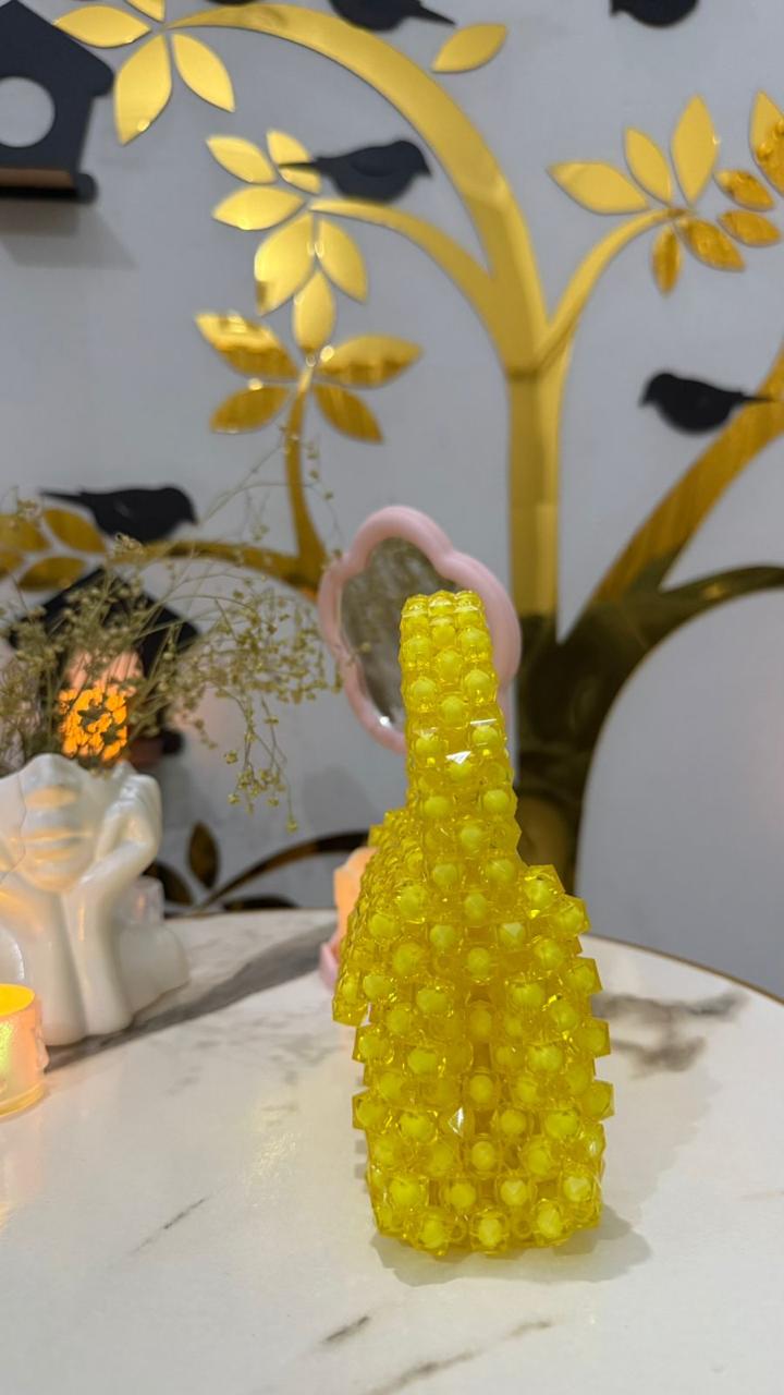 Yellow Color Beaded HandBag