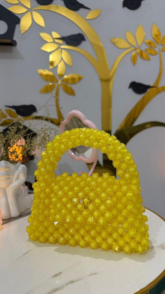 Yellow Color Beaded HandBag