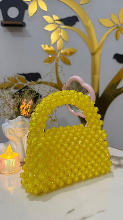 Yellow Color Beaded HandBag